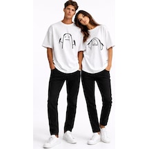 Nevermind Saç Yolma Temalı Çift Kombini Oversize Unisex Tişört Sevgili Tişö Beyaz