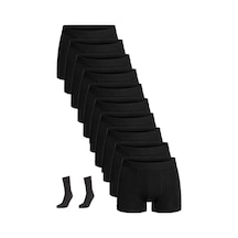 Nacar Store 10'lu Pamuklu Likralı Boxer 1 Çift Siyah Uzun Çorap Hediyeli Siyah/siyah