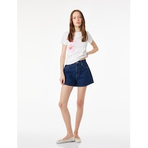 Koton Slim Fit Kısa Kollu Bisiklet Yaka Pamuklu Hibiskus Baskılı Tişört Ekru 6sal10740ık
