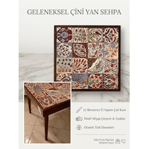 Masif Ahşap Geleneksel Çini Karolu Yan Sehpa El Yapımı Otantik Orta / Zigon Sehpa Karma