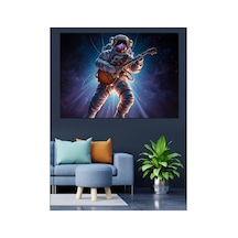 Uzayda Gitar Çalan Modern Astronot Yağlı Boya Dokulu Kanvas Tablo Canvas Tablosu