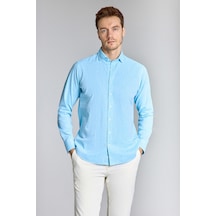Bisse Alt Birit Yaka Regular Fit Uk Gömlek T Cep Turkuaz Gmktna122009 D31 Turkuaz