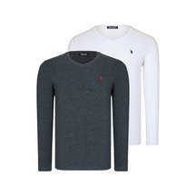 İkili Set T8587 Dewberry V Yaka Erkek Sweatshırt-beyaz-antrasit Beyaz-antrasit