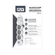 Fly -3393-01 Termal Akım Korumalı 3'lü Priz 2 Usb 2m 2.1a Uzatma Kablosu 2 M