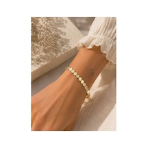 Modern Tasarım Plaka Zincir Bileklik - Gold Renk Minimalis Altın