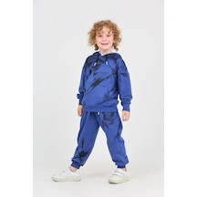 Toontoy Kids Toontoy Erkek Çocuk 2'li Takım Hype Baskılı Kapüşonlu Cepli Sweatshirt & Beli Paçası Lastikli Cepli Jogger Eşofman Altı - 2 İplik Saks