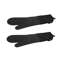 2'li Silikon Fırın Eldiveni - Isıya Dayanıklı Eldiven - Yanmaz Eldiven - Yapışmaz - Çift Katman - 42 Cm - Siyah Diğer