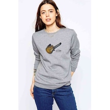 1959 Les Paul Standard Baskılı Gri Kadın Sweatshirt