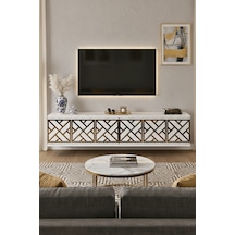 Da1238bg - Arex Dresuar, Antre Hol Rafı, Ayaksız Tv Sehpası, Beyaz - Gold 120cm