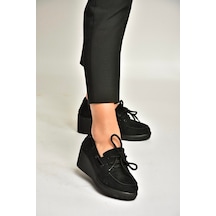 Fox Shoes Y602006402 Siyah Süet Dolgu Tabanlı Kadın Ayakkabı Siyah