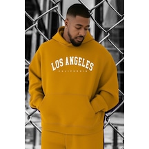 Benroma Los Angeles Baskılı Büyük Beden Sweatshırt Sarı