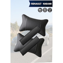 Renault Kadjar Uyumlu Deri Yastık Siyah Set Lüks Deri Kemer Koruyucu
