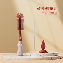 Teltree Bebekler İçin Toksik Olmayan Silikon Biberon Fırçası Seti - Kırmızı, Pratik Ve Hafif