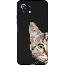 Xiaomi Mi 11 Lite Uyumlu Lansman Kılıf Catface Tasarımlı Içi Kadife Kapak-siyah Çok Renkli