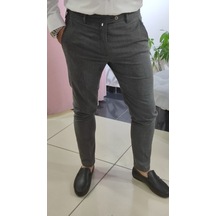 Erkek Füme Cepli Likralı Slim Fit Bilek Boyfriend Kalıp Kumaş Pantolon