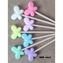 100 Adet Dekoratif Kelebek Boncuklu Kürdan 6 Cm Karışık Renk - Kelebek 15 Mm