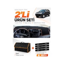E-biz Toyota Fortuner 2005-2014 Uyumlu Torpido Örtüsü + Deri Çanta - Siyah-kahverengi - To018