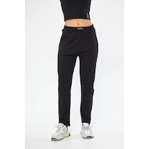 Lesa Wear Fitilli Yüksel Bel Geniş Paça Şardonlu Likralı Spor Eşofman Altı Siyah
