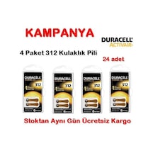 Duracell 312 Numara Pil Kulak İçi Işitme Cihazı Pili 4 Paket-Topl
