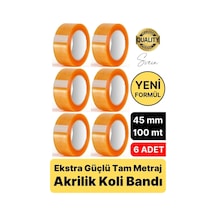 Ekstra Güçlü Yeni Formül 6 Adet 45 Mm X 100 Mt Koli Bandı Şeffaf Dayanıklı Bant Taşınma Ambalaj