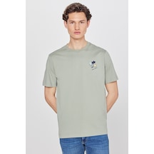 %100 Pamuk Regular Fit Normal Kesim Bisiklet Yaka Logo Detaylı Tişört Turquoise-l2610014306