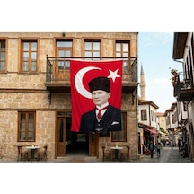 Ay Yıldız Kalpaklı Atatürk Portresi Poster Bayrak Premium Raşel Kumaş 300x450cm Ata43 Diğer