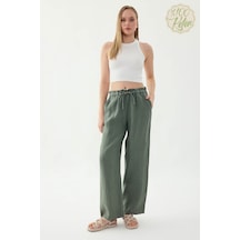 Vitrin %100 Keten Beli Bağcıklı Pantolon Haki