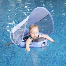 Mambobaby Yüzme Simidi - Mor Penguen, Emniyetli, Gölgelikli Ve Ayak Destekli