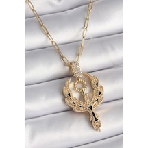 Anka Kuşu Tasarımlı Gold Renk Zirkon Taşlı Kadın Kolye - Bko9528-st Renkli
