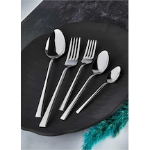 60 Parça Natural Çatal Kaşık Takımı Düz Model 12 Kişilik Çelik, Düz 60 Parça Tek Renk