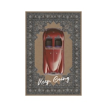 Retro 103 Bej Kırmızı Vintage Retro Araba Keep Going Yazılı Tasarım Halı Salon Oturma Ev Oda Halısı
