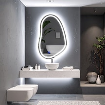 Vornel Beyaz Led'li Lazer Kumlamalı Lavabo & Banyo Aynası Dokunmatik Sensörlü 80 X 50 Cm