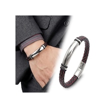 Moncuk Design İsim Yazılabilir Kırmızı Siyah Deri Ve Beyaz Titanyum Kilit Bileklik 33513b15d8 Çok Renkli
