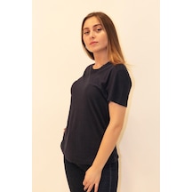 Rich Kadın Organik Bisiklet Yaka T-shirt %100 Pamuk Tişört SIYAH