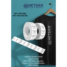 Yıkama Talimatı Etiketi - 50% Viscose - 50% Polyester 2,5cm x 3,5