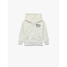 Koton Nakış Detaylı Uzun Kollu Kapşonlu Fermuarlı Oversize Sweatshirt Gri Melanj 7wmb10056tk