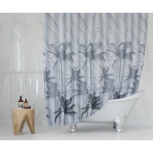 Fırtına Desenli Banyo Perdesi Gri Çift Kanat 120x200 CM Duş Perdesi Gri