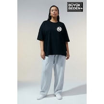 Superlife Kadın Büyük Beden N Baskılı 3xl-6xl Bisiklet Yaka Tshırt Spr26btsk510-19 Siyah