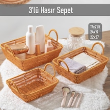 Tr 301-a Dikdörtgen 3'lü Hasır Sepet Dekoratif Ev Düzenleyici Kendinden Kulplu Hasır Sepet Seti Banyo Düzenleyici Diğer