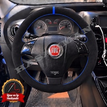 Fiat Punto Evo Dikme Direksiyon Kılıfı Full Alcantara Süet Mavi Yüzük Ve Mavi Dikiş 2009-2012 Siyah