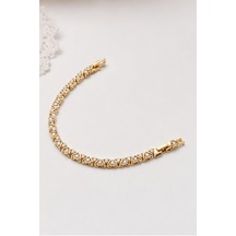 Balenbi Jewelry Kadın Taşlı Üçgen Geometrik Desenli Kararmaz Çelik Bileklik 14k Gold 1144 Altın