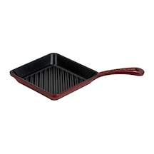 Lava Döküm Mini Kare Izgara Tava Döküm Demir Yekpare Saplı Ölçü 16x16cm.-bordo Bordo