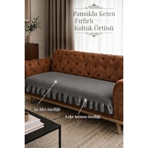 Lüx Fırfırlı Koltuk Örtüsü Bohem Pamuklu Keten Leke Tutmaz Su İticili Koltuk-çekyat Örtüsü Antrasit