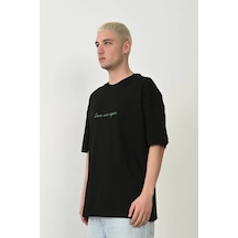 Erkek Baskılı T-shirt Kısa Kol Bisiklet Yaka Rahat Kalıp Tişört - Siyah Siyah