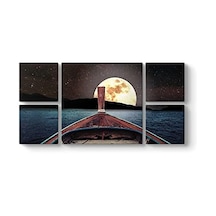 Dolunayda Tekne Gezisi Tablosu 166 X 83-5 Parçalı Açık Altın