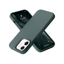 Apple iPhone Uyumlu 12 Kılıf Nano İçi Kadife Silikon - Koyu Yeşil Düz Renkli