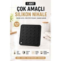 Siyah Silikon Nihale 16x16cm Çok Amaçlı Tencere Tava Altlığı Fırın Tepsi Tutacağı Kavanoz Açacağı Ev
