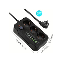 Xuweiwei Beyaz Yeni Cok Fonksiyonlu 6 Prizli 3 Usb A 3 Type C 2 Metre Uzatma Kablosu Ev Ofis Mutfak Garaj İcin