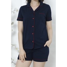 Kadın Şortlu Pijama Takımı Kısa Kollu Düğmeli Cepli Pamuk Lacı-bordo 80926 R178
