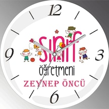 Kişiye Özel Sınıf Öğretmeni Çap 30cm Sessiz Akar Bombeli Gerçek Cam Duvar Saati Siyah